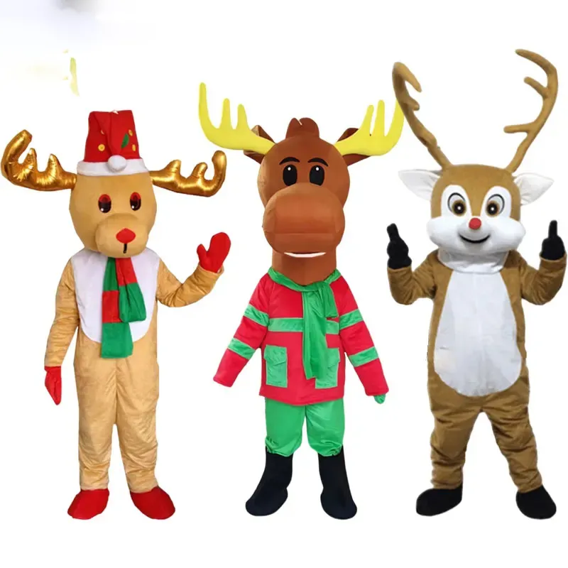 Costume de mascotte d'élan mignon pour Halloween et noël, en peluche, cerf Sika de dessin animé, pour adultes, accessoires de déguisement de fête de carnaval, 2024