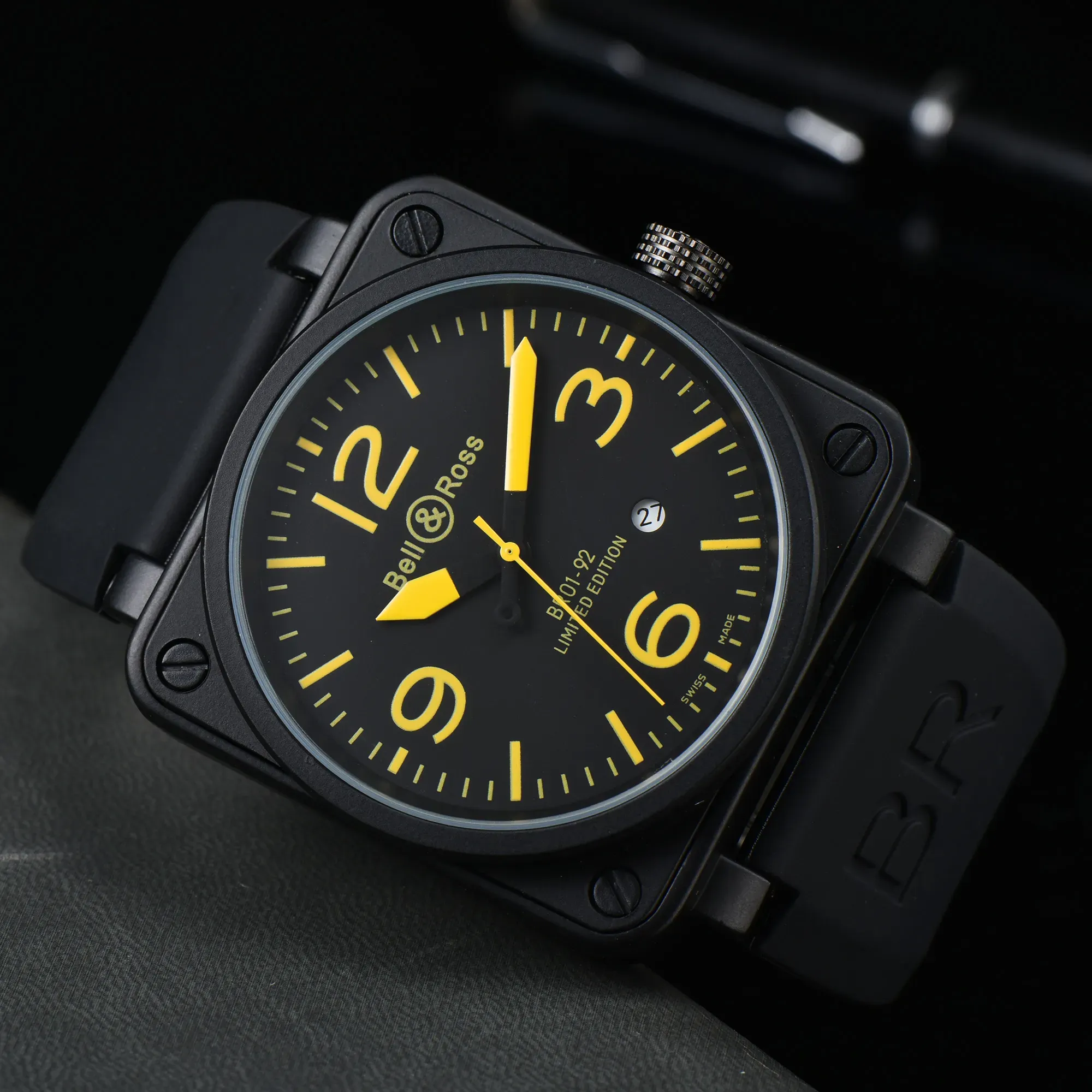 Высококачественные дизайнерские часы AAA, мужские механические часы BR, 3-контактные модные часы с силиконовым ремешком-календарем