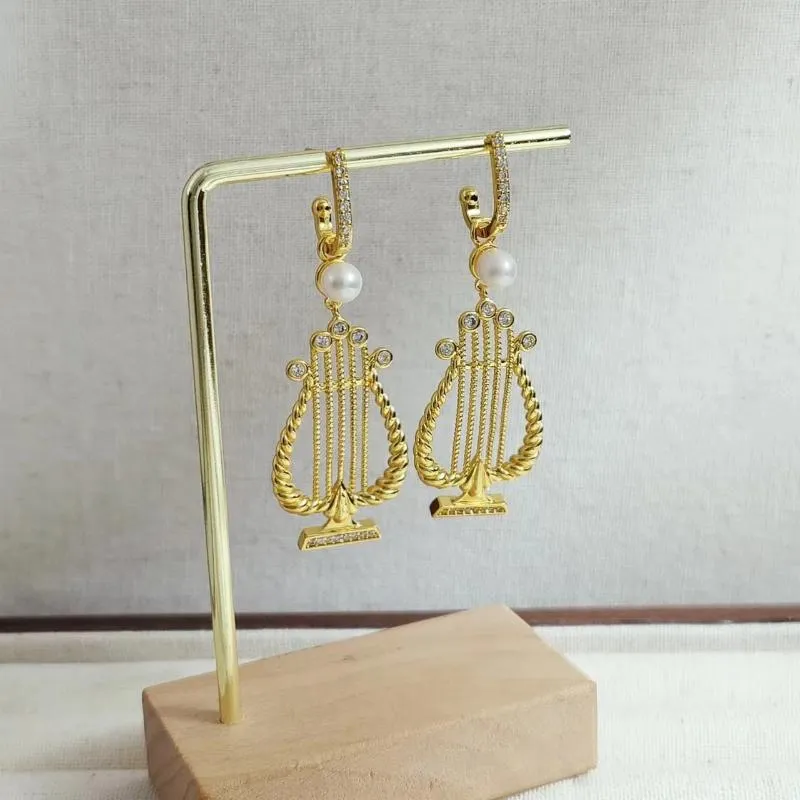Dangle Earrings French Literary Long Greek Harp Girl Romance For Women Court-style Bead Pearl Luxury Golden Fine Piercing Jewelry