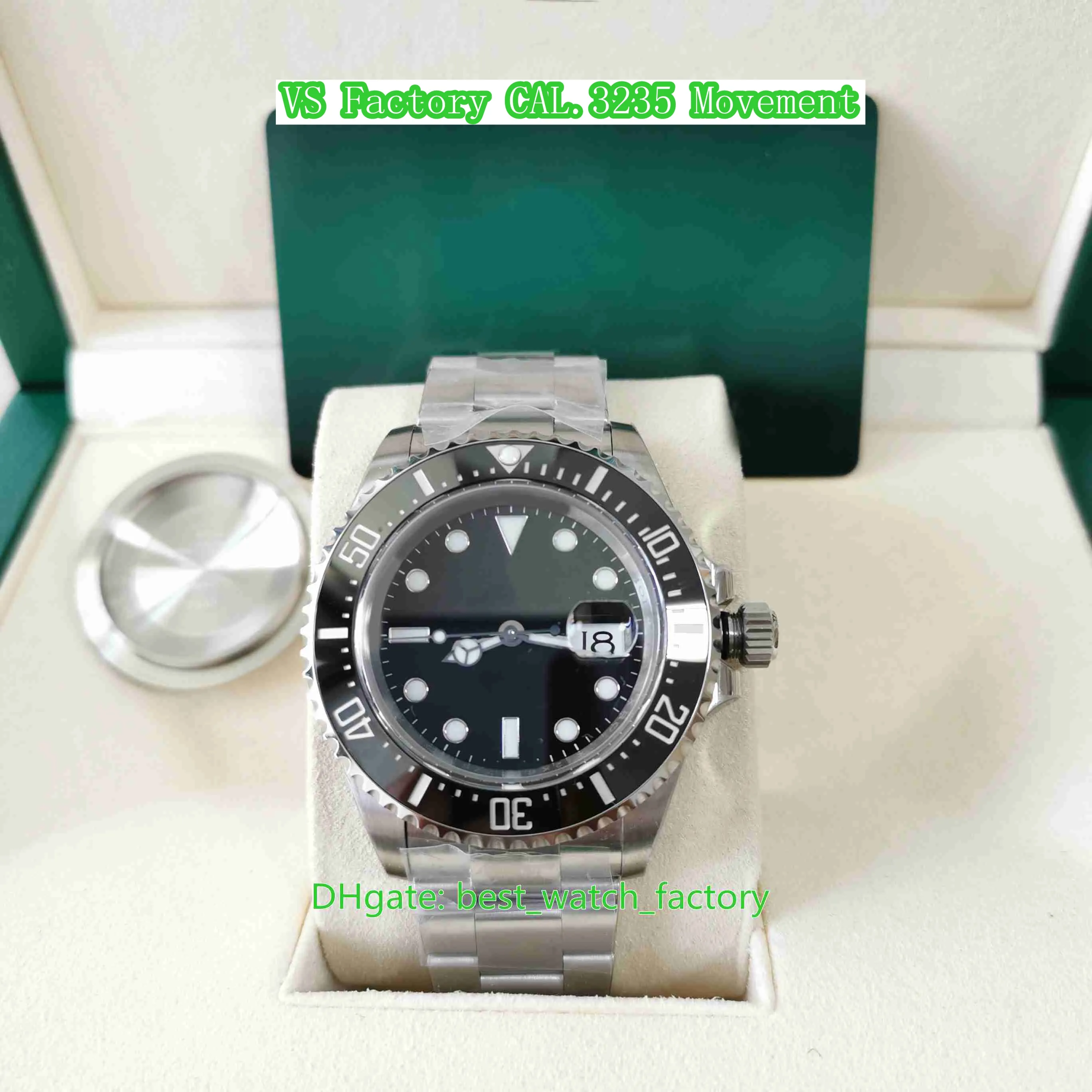 Rengör fabriksmän titta på 43mm 126600 Sea-Dweller 50-årsjubileum Vattentäta klockor Ceramic 904L Steel Cal.3235 MOTION MEKANISKA Automatisk herrelatur