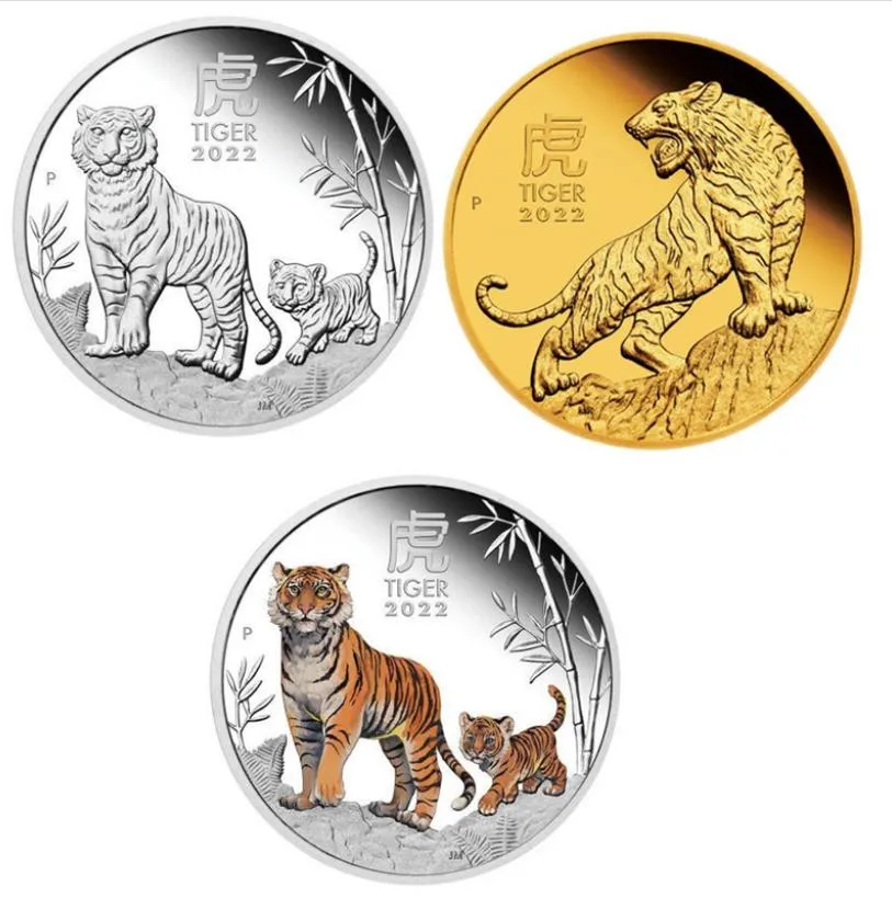 Moneda conmemorativa del Año Australiano del Tigre de artes y artesanías Moneda del zodiaco australiano 2022 nueva moneda de tigre