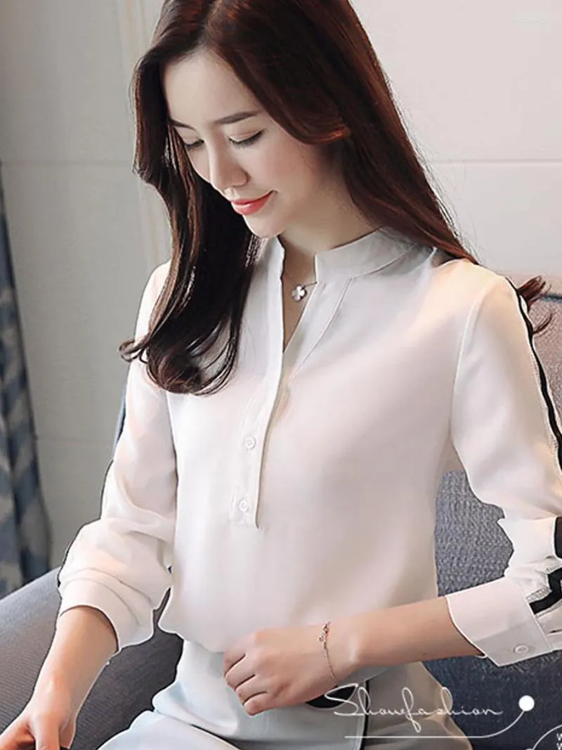 Women's Blouses Woman Spring Autumn Style Tops Lady Casual Short Sleeve Stand Collar Patchwork Blusas ZZ1509