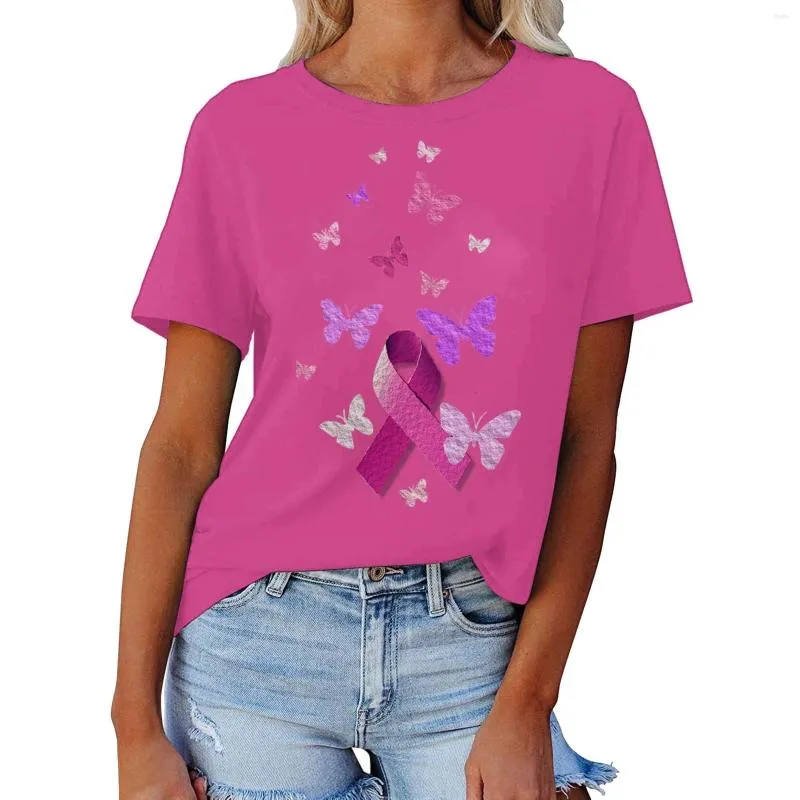 Débardeurs pour femmes Cancer du sein Plaidoyer Femmes Imprimer Chemises d'été quotidiennes pour O Cou Débardeurs Smockés