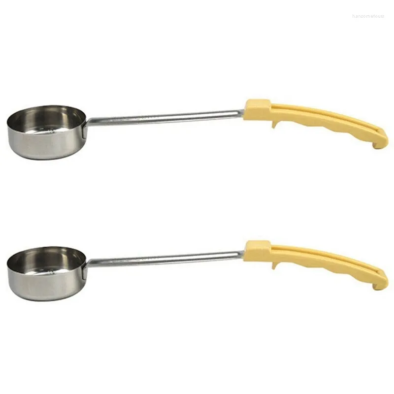 Outils de mesure 2X louche à Sauce à Pizza, poignée en caoutchouc, cuillère de cuisine à fond plat, cuillère de cuisine en acier inoxydable, remuer la soupe