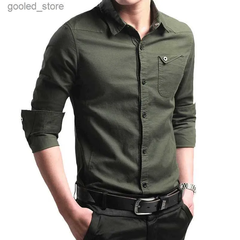 Camisas casuales para hombres Camisa de algodón para hombres de marca 2023 Primavera y otoño Nuevo color sólido Abrigos delgados Chaqueta de estilo militar informal de negocios Q231106