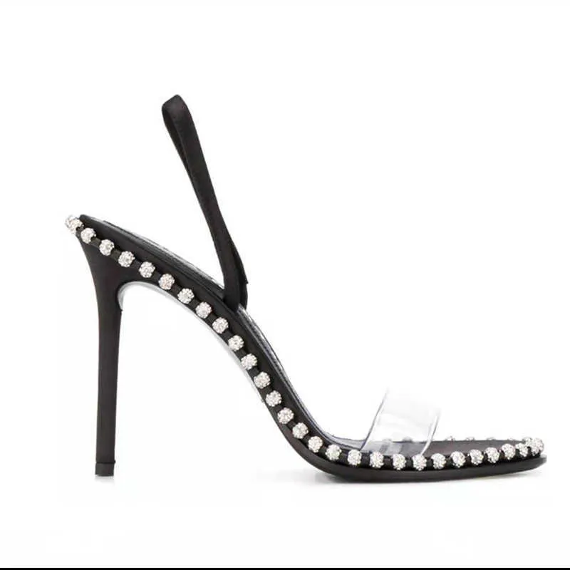 Summer Women Sexy High Heels 8cm Top Agrade Rhinestone Real Leather Studded Sling Back Sandals Nova High Heels Size 34-40