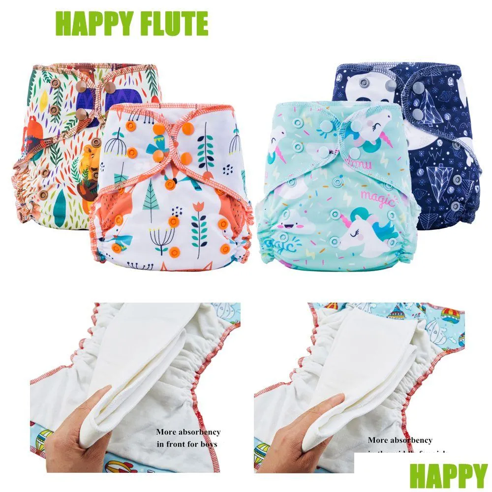 Tygblöjor Happy Flute Organic Bamboo Cotton Over Night Aio Diaper Night Använd tungt våtare Baby 210312 Drop Delivery Kids Maternity DHWML