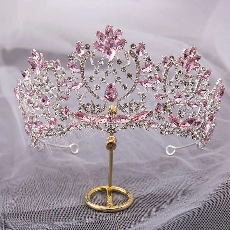 À la mode Baroque rose AB cristal diadème couronne femmes fête d'anniversaire nouvelle reine mariée mariée cheveux bijoux bandeau accessoires