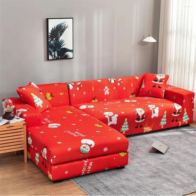 Stol täcker god jultryckt soffa omslag för vardagsrummet moderna sektionshörn lformade schäslongkojiner