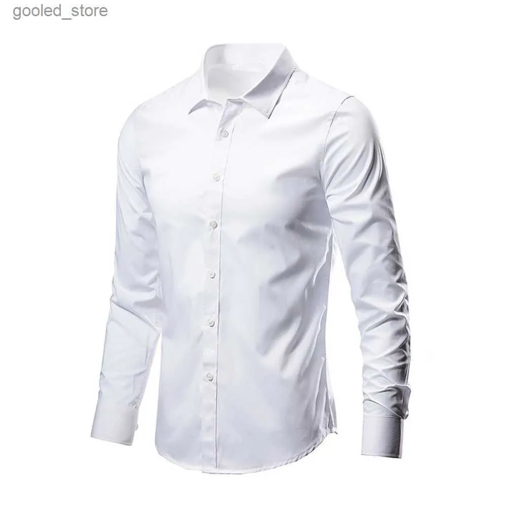 Mäns avslappnade skjortor 2023 Mäns affärsavstånd Långärmad skjorta Classic Fit White Blue Black Smart Male Social Dress Shirts For Plus Premium Shirt Q231106