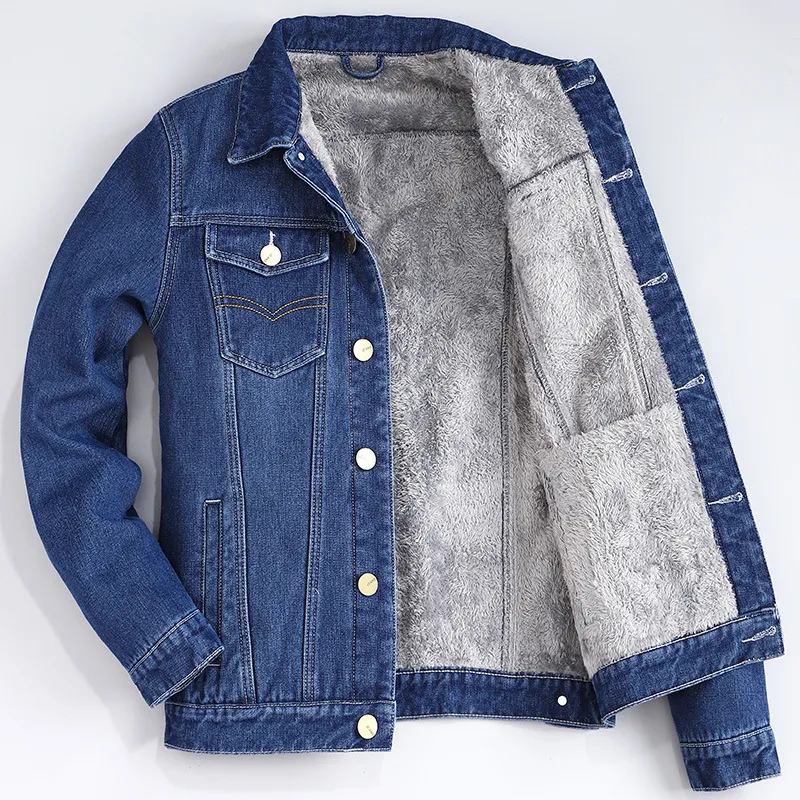 Men's Jackets Autumn Winter Men's Plus Velvet Cotton denim Jacket Men's Thick Lining Wool Jeans Jacket Blue Ultrathin Jeans Jacket Top Men 230406