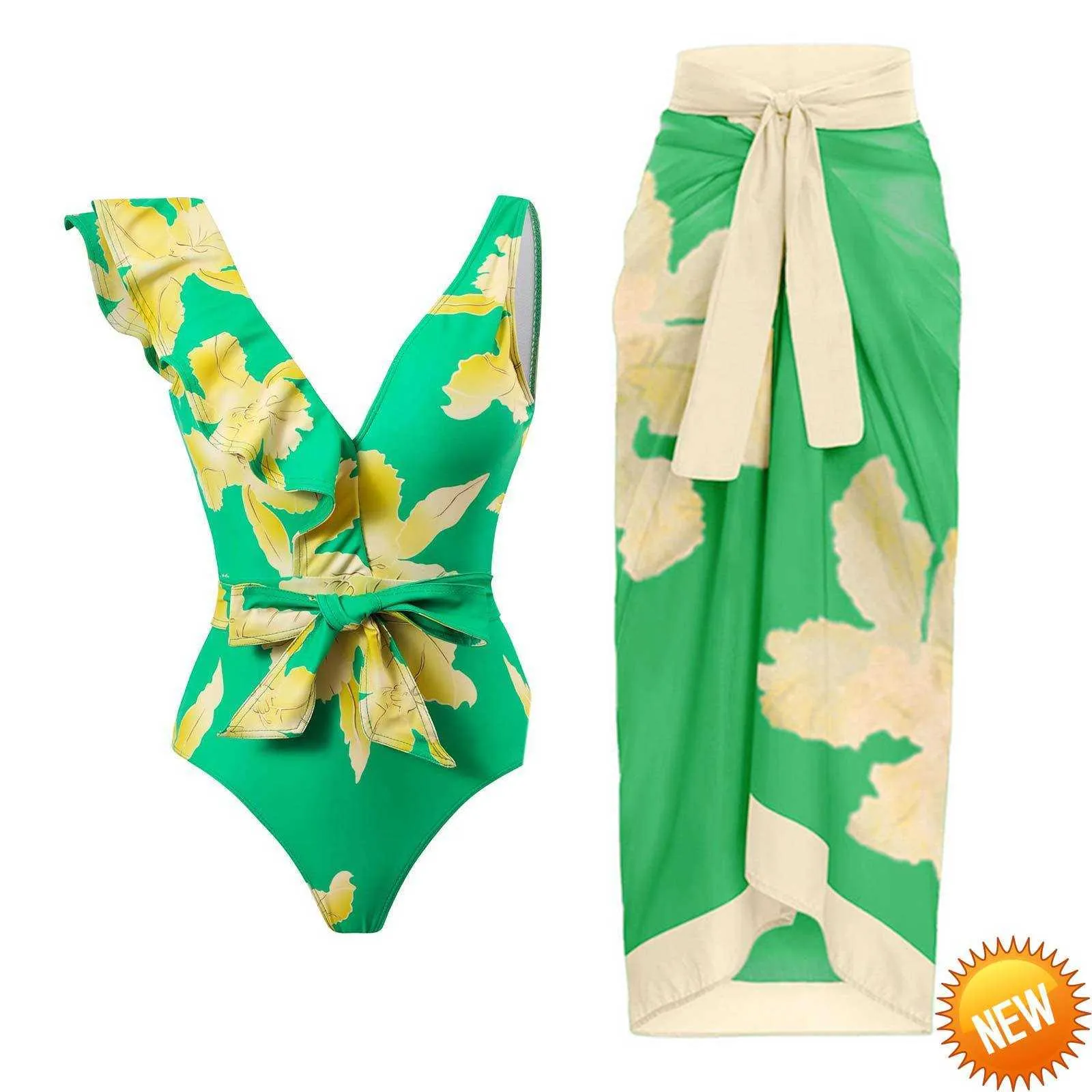 Deep V wzmocniona vintage flora nadruk bikini zestawy kąpielowe Kobiety Kobiety seksowne asymetryczne jednoczęściowe kostium kąpielowe na plażę kąpielową