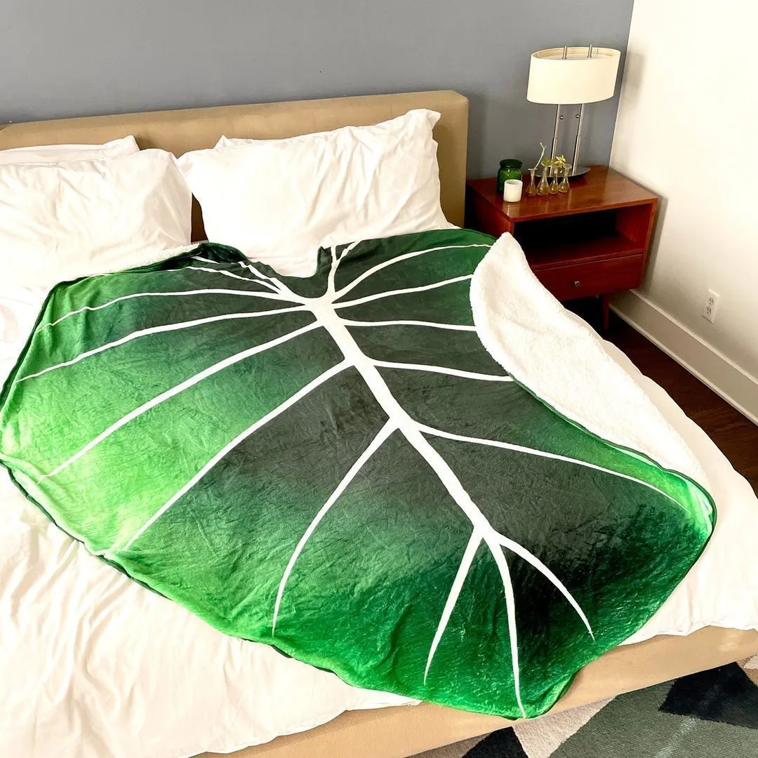Coperta Philodendron Gloriosum Super Soft stampata foglie verdi giganti tiro in pile foglia accogliente per divano letto camera decorazioni per la casa 230406
