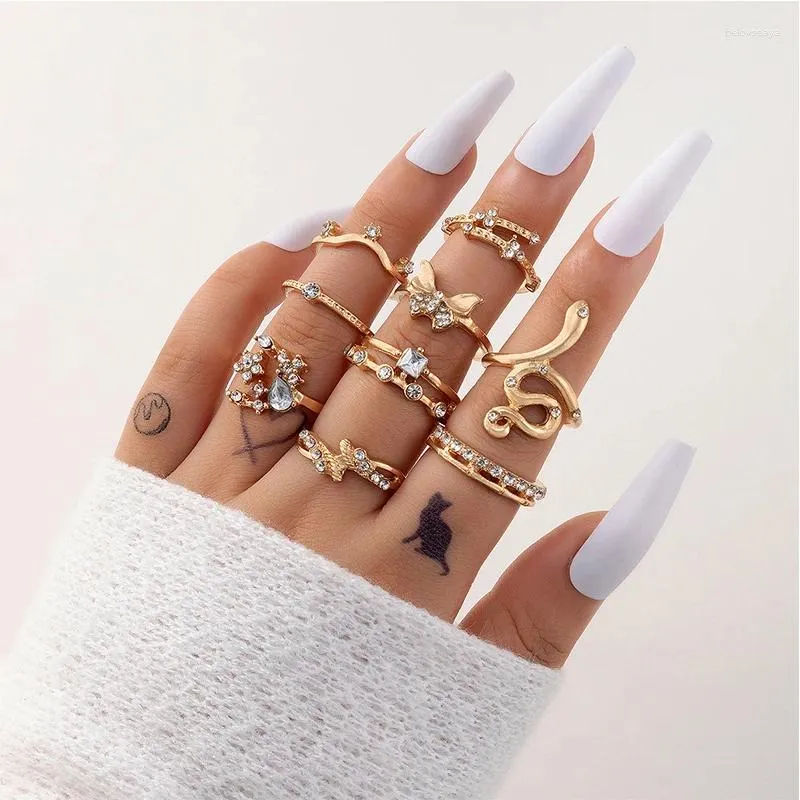 Anéis de cluster Boho borboleta strass anel conjuntos para mulheres encantos elegante cobra geometria liga festa jóias presentes atacado