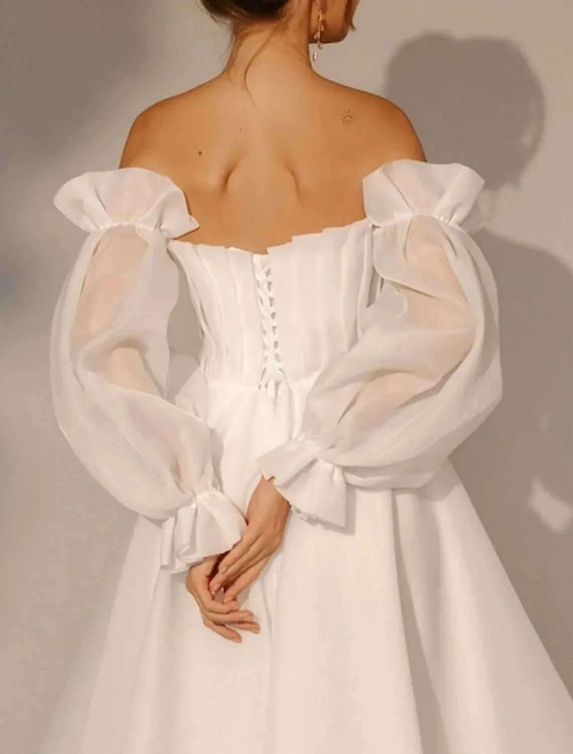 chinese dress ladies Bridal Shower Little White Dresses Wedding Dresses A Line Long Sleeves Bridal Gowns QW2360 US10 / White main image 0