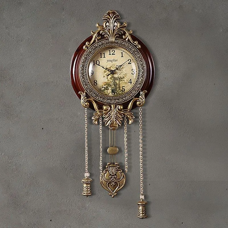 Zegary ścienne amerykańskie lite drewno cichy zegar huśtawki salon metalowy w stylu europejskim dekoracja kreatywna duża wahadło kwarcowe