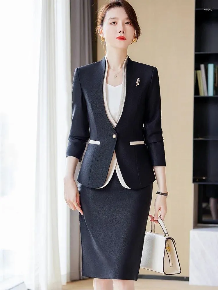 Vestido de dos piezas YIBAKA 2023 elegante falda formal traje mujeres damas negro albaricoque manga larga chaqueta femenina conjunto Y2K