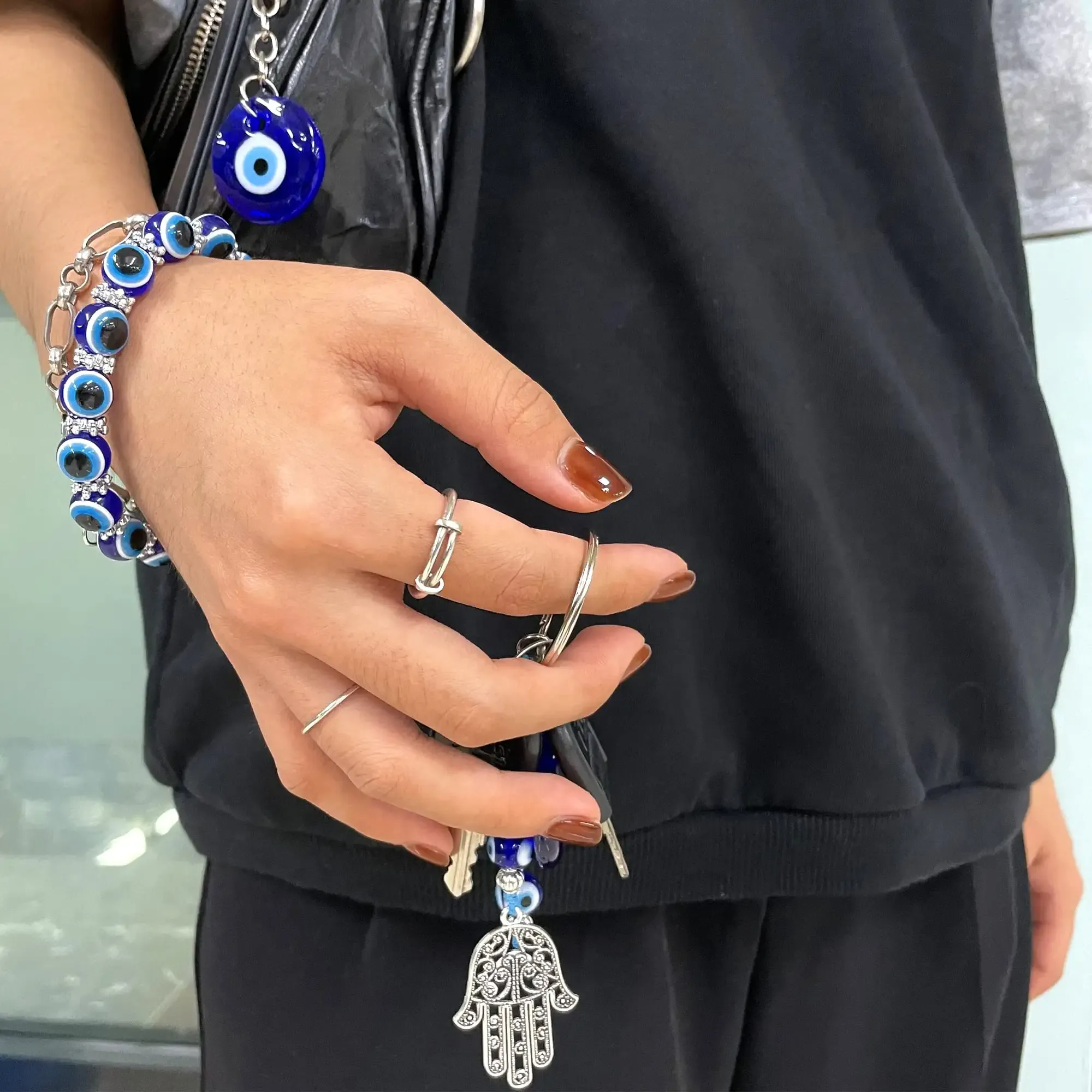 Keychains Lanyards L Evil Eye Hamsa Hand And Bracelets Set Protection Blue Decor Drop Delivery Amq5W