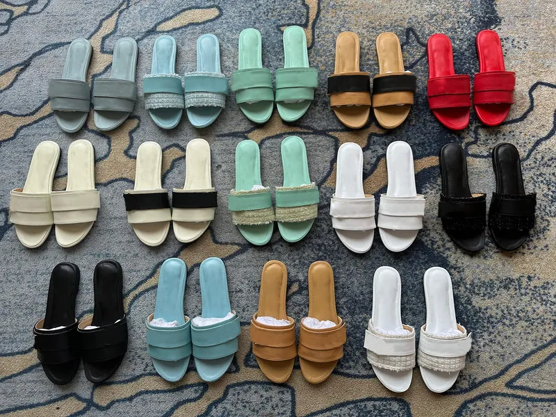 Women Mule Slides الكلاسيكية النعال المسطحة Lambskin Blue Home Sandals Summer Summer Designer Fashury Fashion Ladies Beach Outdoors Flat Flip Flips Flops Sandal