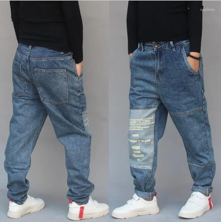Erkek kot pantolon artı erkekler rahat denim harem pantolon gevşek patchwork hiphop sokak kıyafeti erkek pantolon moda adam giyim adamları