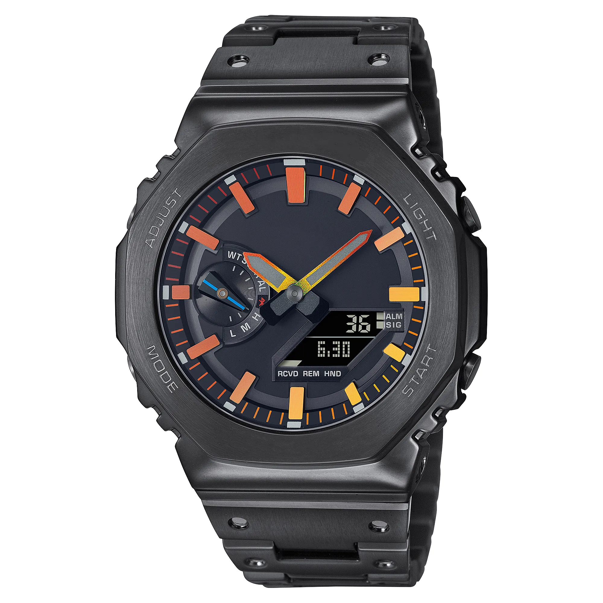 Sport-Digital-Quarz-Herrenuhr GM-B2100, Legierung, LED-Zifferblatt, voll funktionsfähig, Weltzeit, wasserdicht, Eichen-Serie