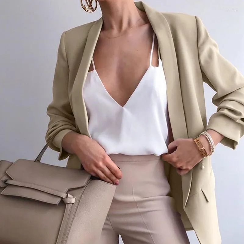 Women's Suits Simple Deep V Neck Casual Office Blazer 2023 Women Solid Colors Buttonless Bussiness All-Match Formal Clothing Work Wear