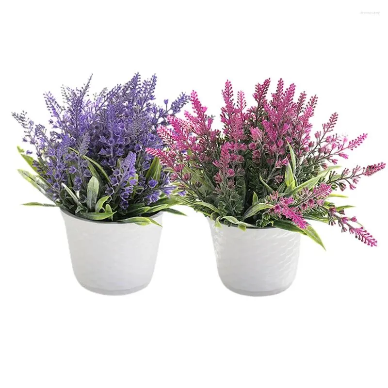 Dekorativa blommor 2st Artificial Decor Lavender med Pot Flower Desktop Decoration Ornament