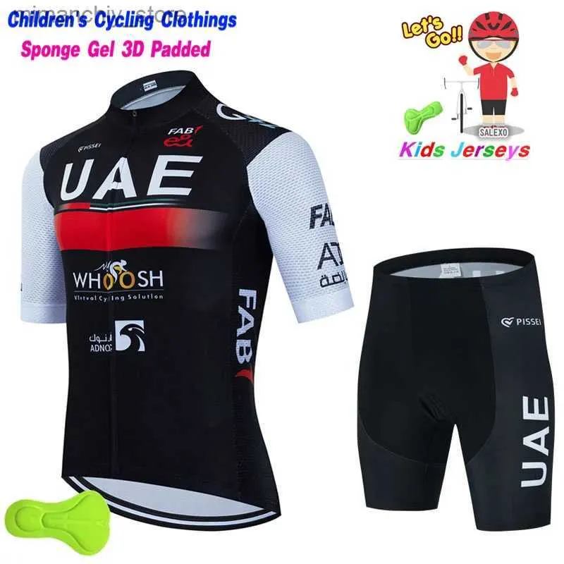 Cykeltröja sätter UAE 2023 Boy New Summer Breathab Cycling Jersey Set Child Short Seve Bike Clothing Ropa Ciclismo Kids Cycling Dräkt BIKE WEAR Q231107