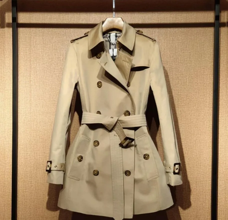 Nieuwe designer dames trenchcoat luxe trenchcoat mode klassieke Britse stijl kaki halflange geruite voeringjas met riem jas oversized top treches 4xl