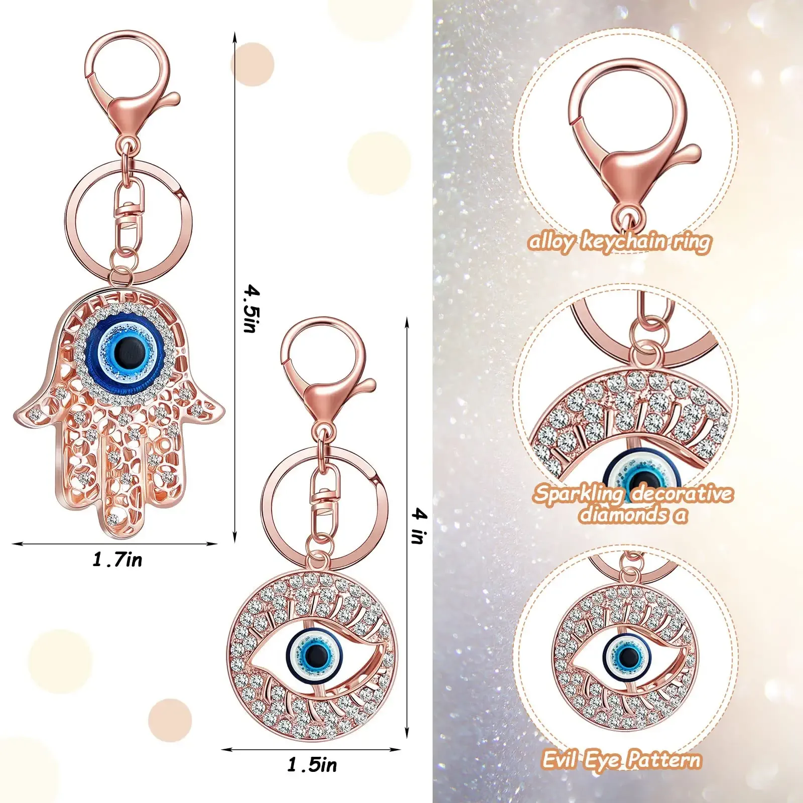 سلاسل المفاتيح Lanyards L Evil Eye Eye -keychain Hamsa Hand Faux Crystal Key Rings على شكل إكسسوارات نسائية مستديرة سلسلة محفظة الذهب Jewel Ammqk