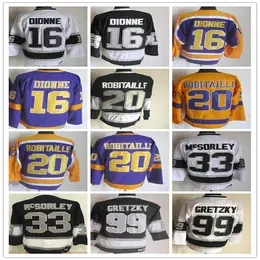 La Vintage Hockey Jerseys 99 Wayne Gretzky 33 Marty Mcsorley 20 Luc Robitaille 16 Marcel Dionne Ed Retro Uniforms Black White Yellow