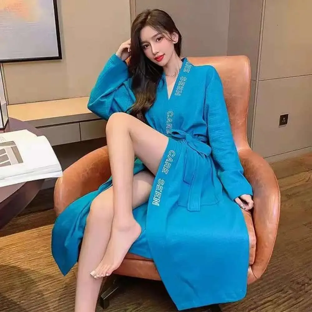 Women Cotton Letter Printing Solid Color Sleeve Pamas Women's Sexy Bathrobe Robes Long Large Size Casual Homewear_voghion.com