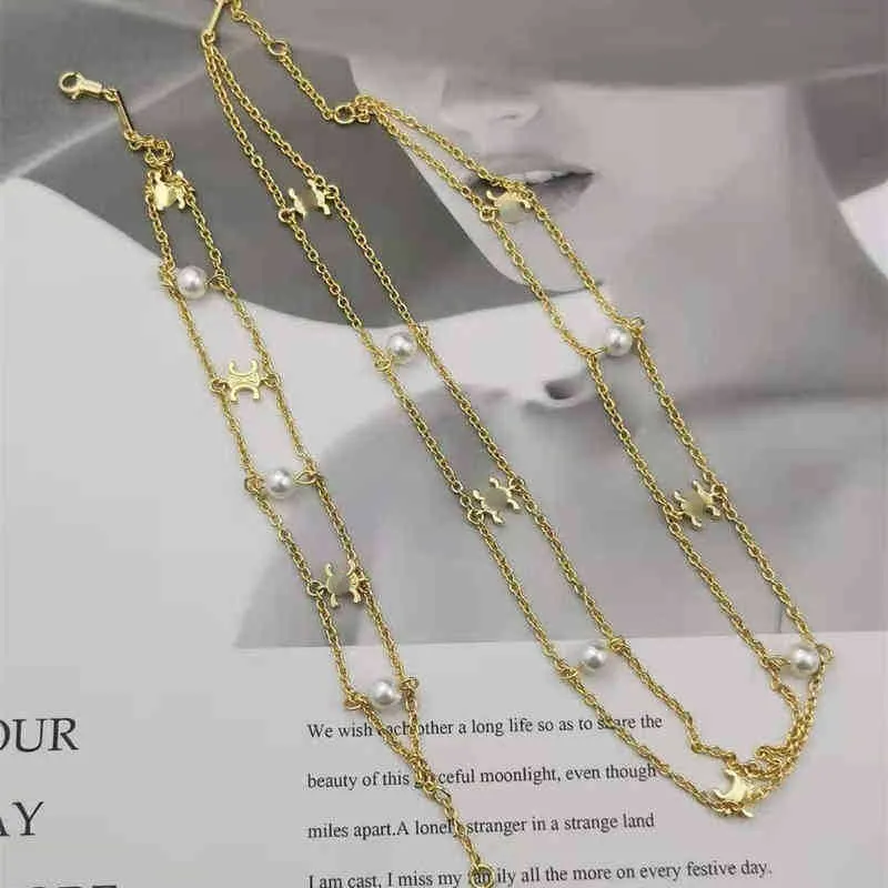 Designer de arco Novo colar de pérola dupla pulseira de pulseira feminina de temperamento avançado super fada em cadeia de pescoço