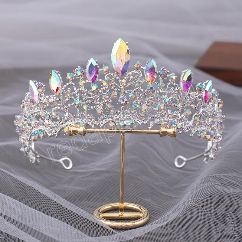 Elegancka księżniczka AB Crystal tiara korona dla dziewcząt weselnych luksusowa królowa purpurowe pałąki do włosów na nonstone