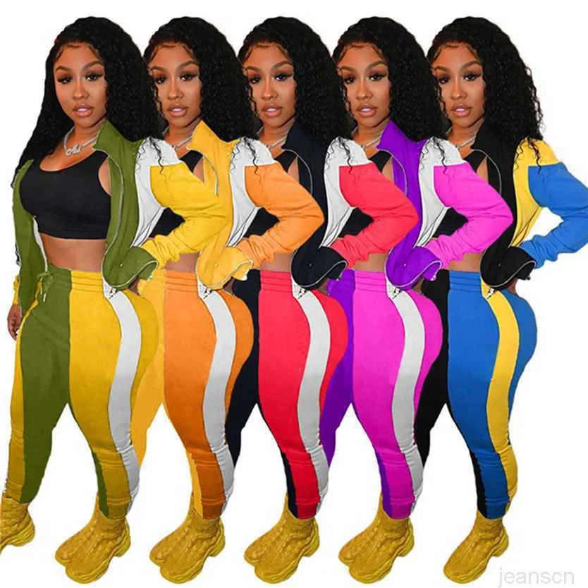 Women's Two Piece Pants fall winter clothing women tracksuits jogger suit long sleeve outfits jacketpants panelled two piece set plus size s2xl sports suits