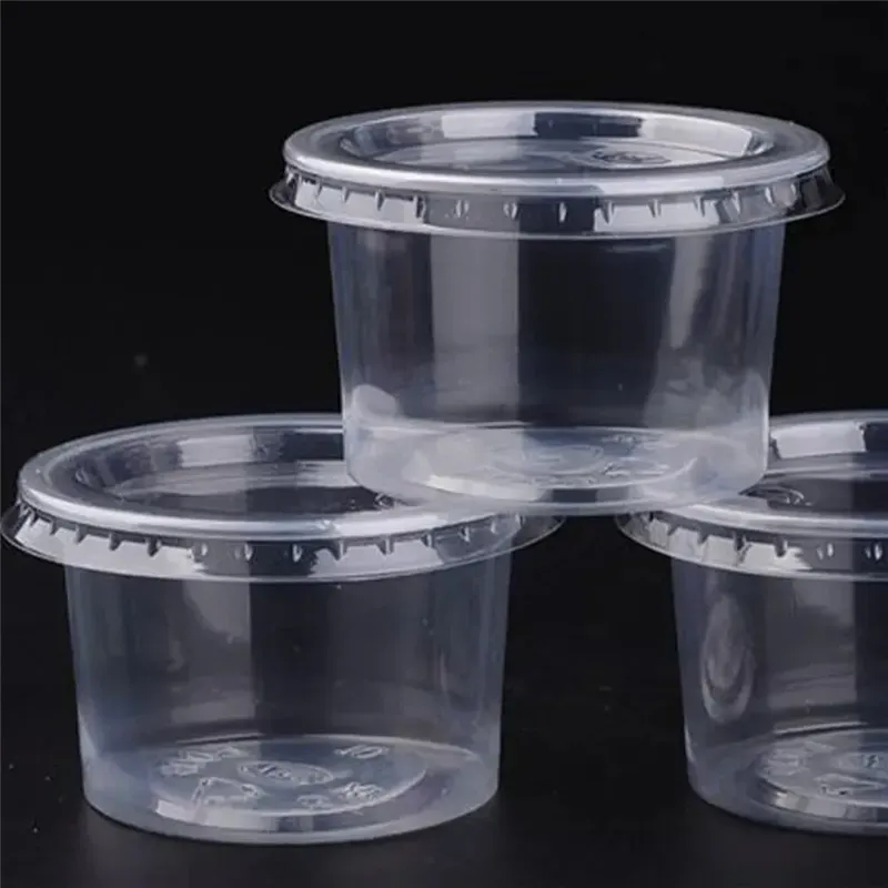 Disposable Plastic Sauce Cups With Lids - Round Containers For