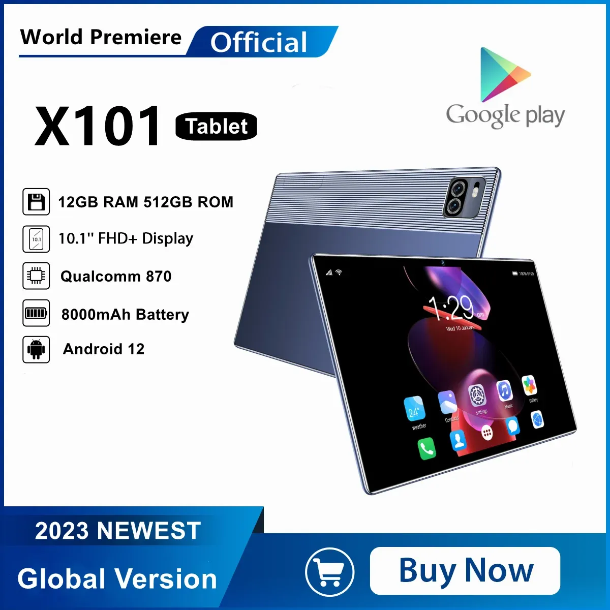 Tableta Pc X101, Versión Global 2023, 10,1 Pulgadas, Android 12, 12GB, 512GB, Deca Core, Google