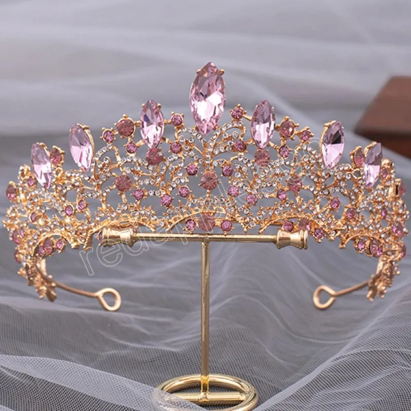 Elegancka księżniczka AB Crystal tiara korona dla dziewcząt weselnych luksusowa królowa purpurowe pałąki do włosów na nonstone