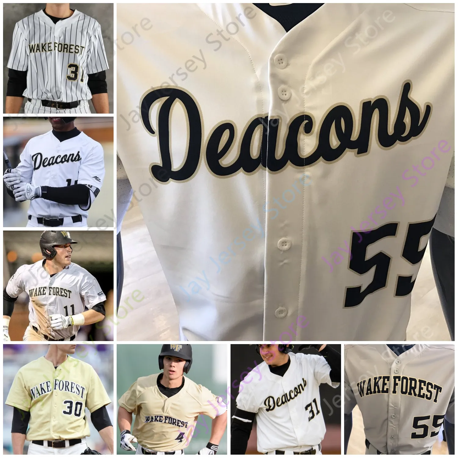 Camisa de beisebol Wake Forest NCAA College Josh Hartle Hawke Adam Cecere Sean Sullivan Reed Mascolo Rhett Lowder Kurtz Bennett Wilken Johnson Chris Katz Folhas