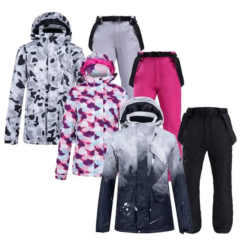 Autres articles de sport -30 Hommes Femmes Costume de ski Ensemble Vêtements de snowboard Vêtements de neige Costume d'hiver Sports de plein air Tenue imperméable Vestes + Pantalon HKD231106