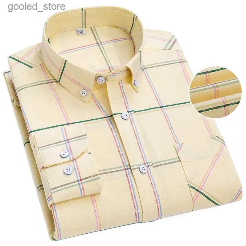 Chemises décontractées pour hommes Chemises Oxford décontractées pour hommes à manches longues mode à carreaux rayé pur coton poche gauche conception coupe régulière bouton quotidien d'affaires Q231106
