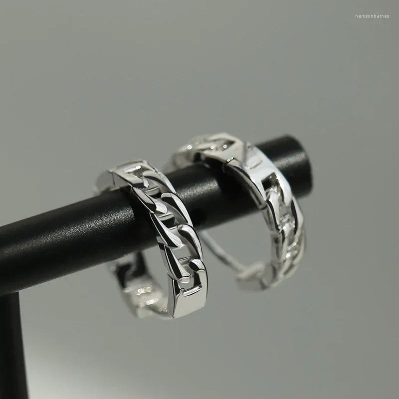 Hoop Earrings 1 Pair S925 Sterling Silver Men's Trendy Cool Personality Single Circle Halloween Christmas Jewelry Gifts