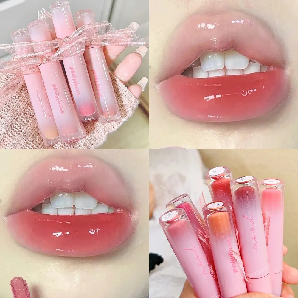 Bow Mirror Water Lip Gloss Waterproof Lasting Non-stick Cup Nude Red Translucent Jelly Lipstick Make-up for Women