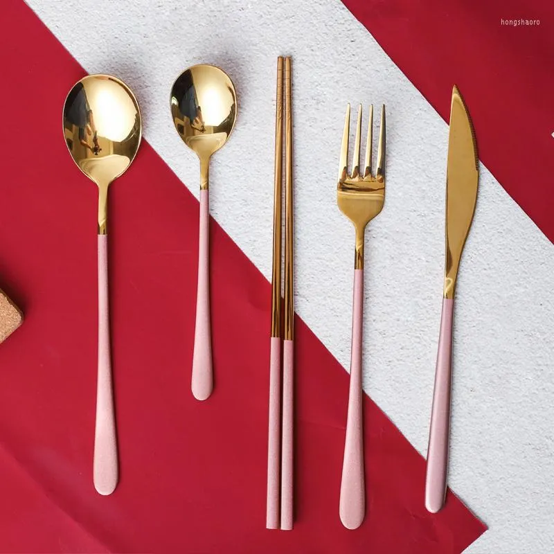 Servis uppsättningar Spklifey Cutlery Set Gold Spoon rostfritt stål gafflar skedar knivar bordsartiklar och gaffel