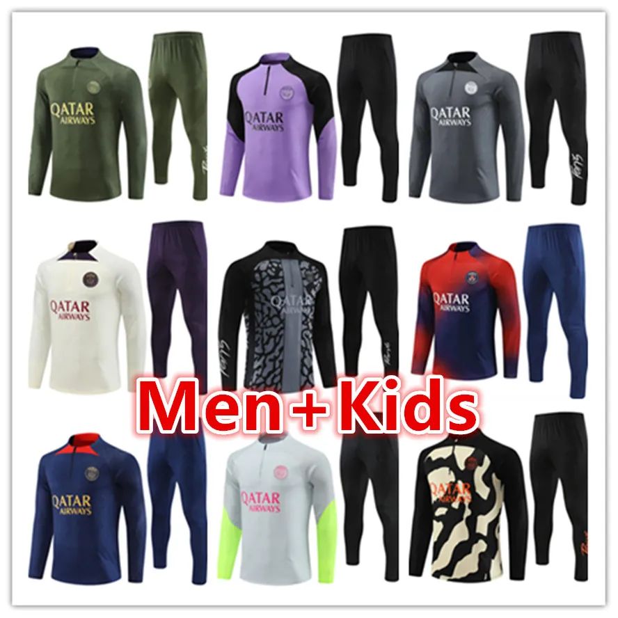 22 23 24 Paris Kids Tracksuit Treinamento Chandal 2023 2024 PSGES Mbappe Kit Survetement Pé Tuta Jaqueta Retro Futbol Futebol Homens e Crianças Tracksuits Set