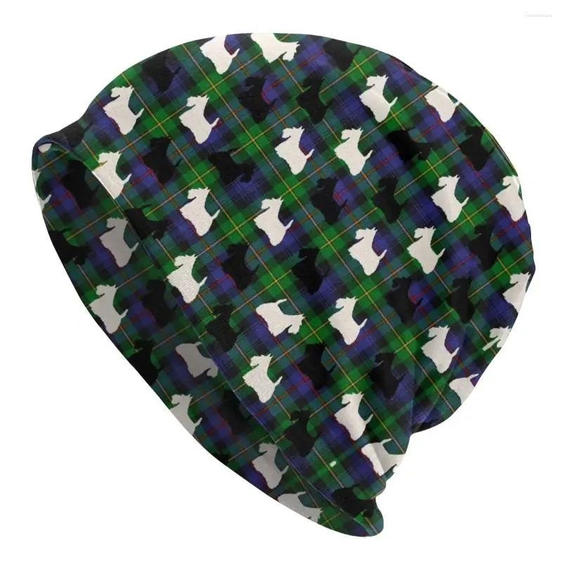 Berretti Blu Verde Tartan Scottish Terrier Plaid Bonnet Femme Hip Hop Cappello lavorato a maglia per donna Uomo Autunno Inverno Scottie Dog Berretti Cap