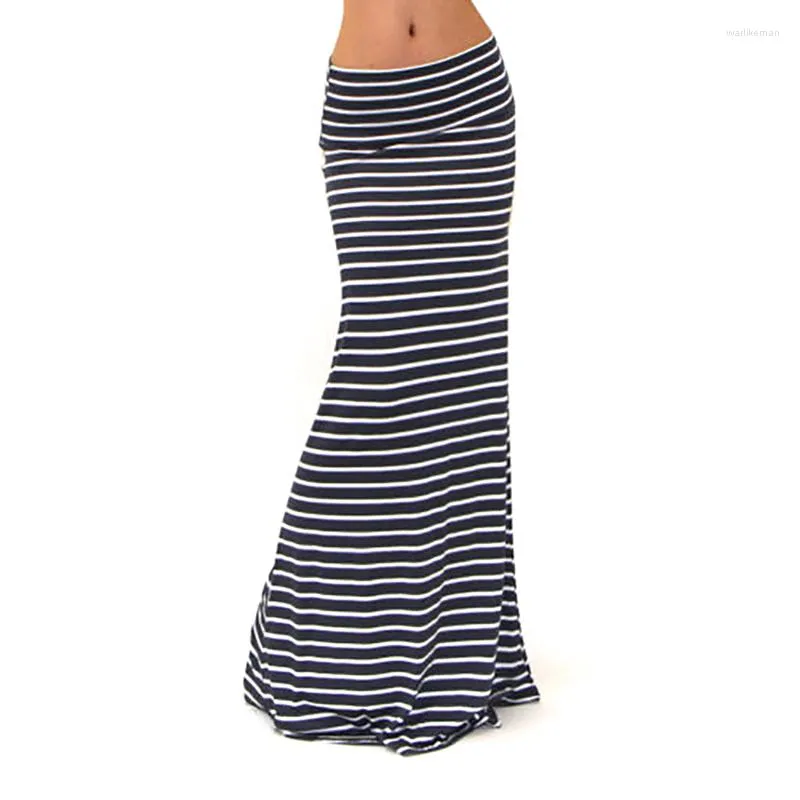 Skirts Fashion Women Elegant Slim Pencil Long Skirt Ladies Charming Elastic Striped&Wave Printing Saia Falda Plus Size