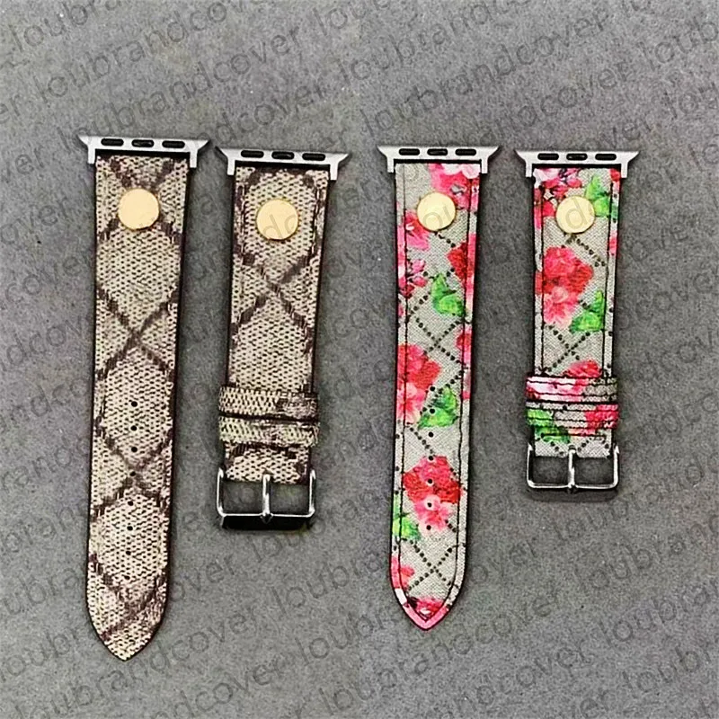 Designer Smart Straps Watch Band för Apple Watch Band 49mm 44mm 45mm IWatch Series 8 9 4 5 6 7 Rem lädernitar Armband Färgglada blommor BEE Snake Print AP Watchbands