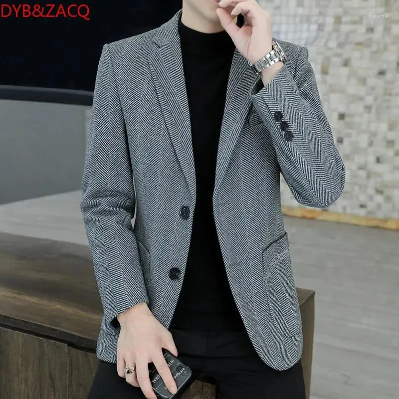 Men's Suits DYB&ZACQ Autumn/winter Plaid Tweed Suit Jacket Stylish Casual Black Oversize Office Professional