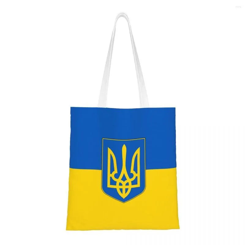 Shopping Bags Flag Of Ukraine Groceries Bag Custom Printing Canvas Shopper Shoulder Tote Large Capacity Durable Patriotic Handbag